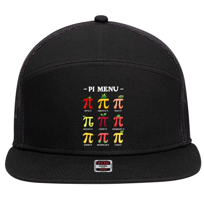 Pi Menu Pi Day 314 Math Teacher Pi Symbol Funny Pie Pun 7 Panel Mesh Trucker Snapback Hat
