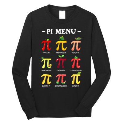 Pi Menu Pi Day 314 Math Teacher Pi Symbol Funny Pie Pun Long Sleeve Shirt