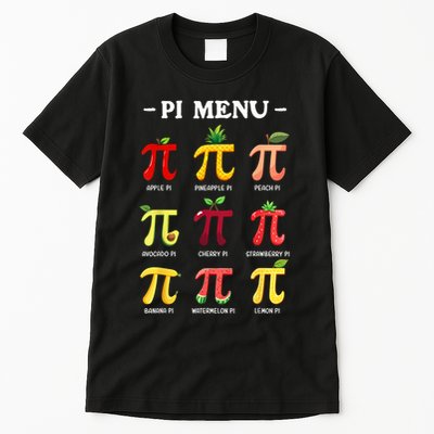 Pi Menu Pi Day 314 Math Teacher Pi Symbol Funny Pie Pun Tall T-Shirt