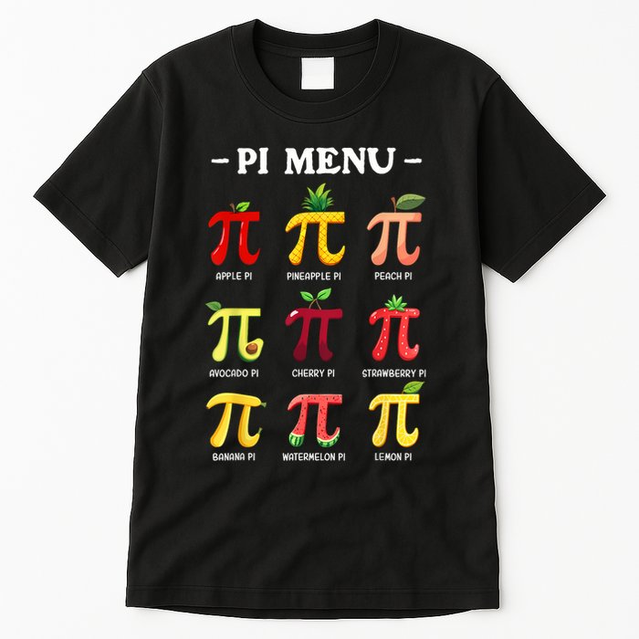 Pi Menu Pi Day 314 Math Teacher Pi Symbol Funny Pie Pun Tall T-Shirt