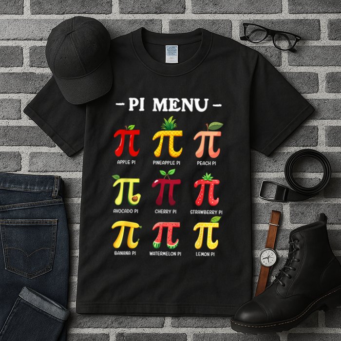 Pi Menu Pi Day 314 Math Teacher Pi Symbol Funny Pie Pun Tall T-Shirt