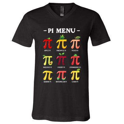 Pi Menu Pi Day 314 Math Teacher Pi Symbol Funny Pie Pun V-Neck T-Shirt
