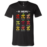 Pi Menu Pi Day 314 Math Teacher Pi Symbol Funny Pie Pun V-Neck T-Shirt
