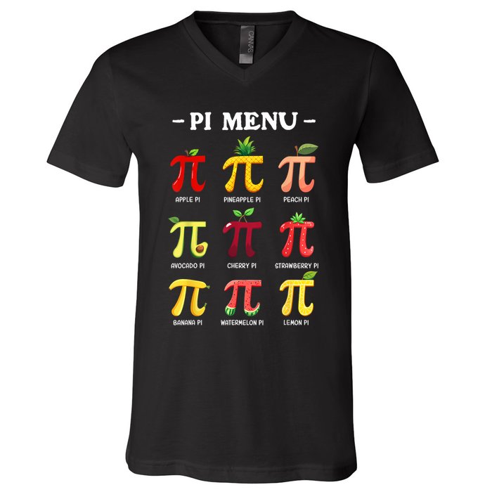 Pi Menu Pi Day 314 Math Teacher Pi Symbol Funny Pie Pun V-Neck T-Shirt