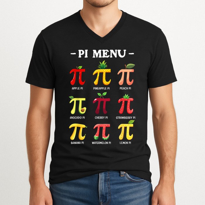 Pi Menu Pi Day 314 Math Teacher Pi Symbol Funny Pie Pun V-Neck T-Shirt