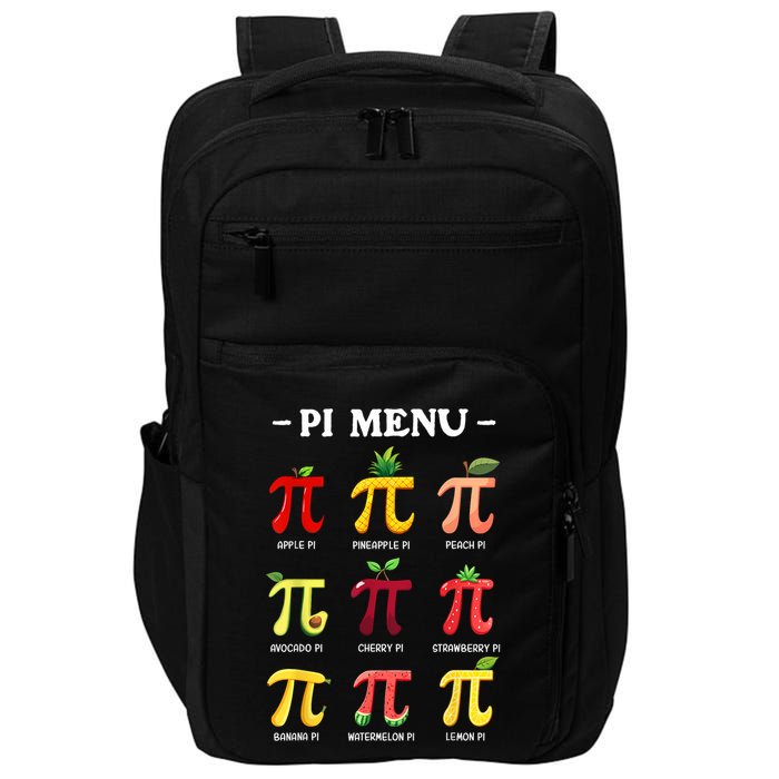 Pi Menu Pi Day 314 Math Teacher Pi Symbol Funny Pie Pun Impact Tech Backpack