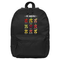 Pi Menu Pi Day 314 Math Teacher Pi Symbol Funny Pie Pun 16 in Basic Backpack