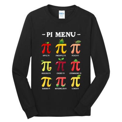 Pi Menu Pi Day 314 Math Teacher Pi Symbol Funny Pie Pun Tall Long Sleeve T-Shirt