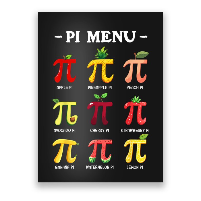 Pi Menu Pi Day 314 Math Teacher Pi Symbol Funny Pie Pun Poster