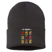 Pi Menu Pi Day 314 Math Teacher Pi Symbol Funny Pie Pun Sustainable Knit Beanie