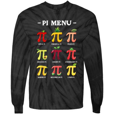 Pi Menu Pi Day 314 Math Teacher Pi Symbol Funny Pie Pun Tie-Dye Long Sleeve Shirt
