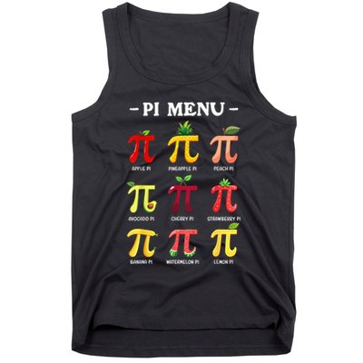Pi Menu Pi Day 314 Math Teacher Pi Symbol Funny Pie Pun Tank Top