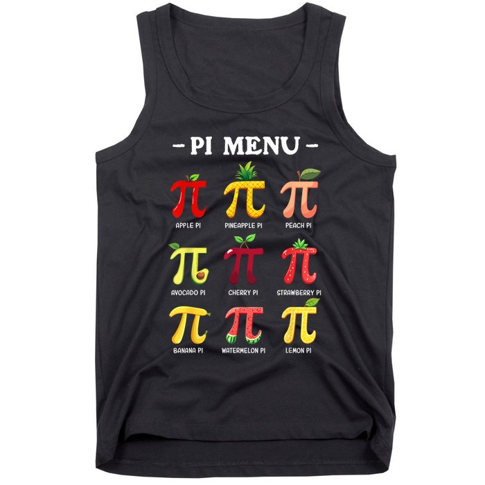 Pi Menu Pi Day 314 Math Teacher Pi Symbol Funny Pie Pun Tank Top
