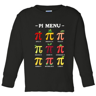 Pi Menu Pi Day 314 Math Teacher Pi Symbol Funny Pie Pun Toddler Long Sleeve Shirt