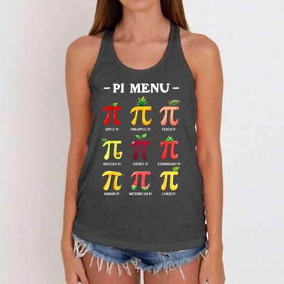 Pi Menu Pi Day 314 Math Teacher Pi Symbol Funny Pie Pun Women's Knotted Racerback Tank