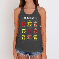 Pi Menu Pi Day 314 Math Teacher Pi Symbol Funny Pie Pun Women's Knotted Racerback Tank