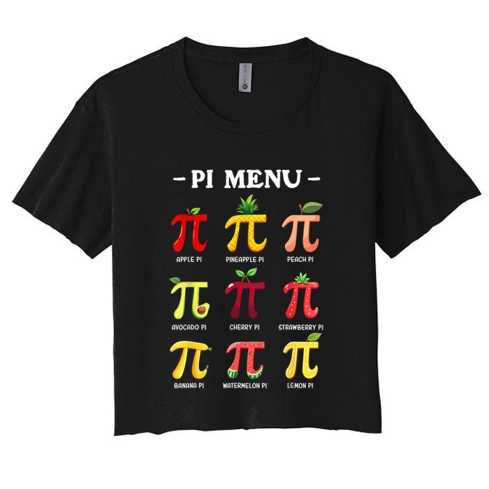 Pi Menu Pi Day 314 Math Teacher Pi Symbol Funny Pie Pun Crop Top