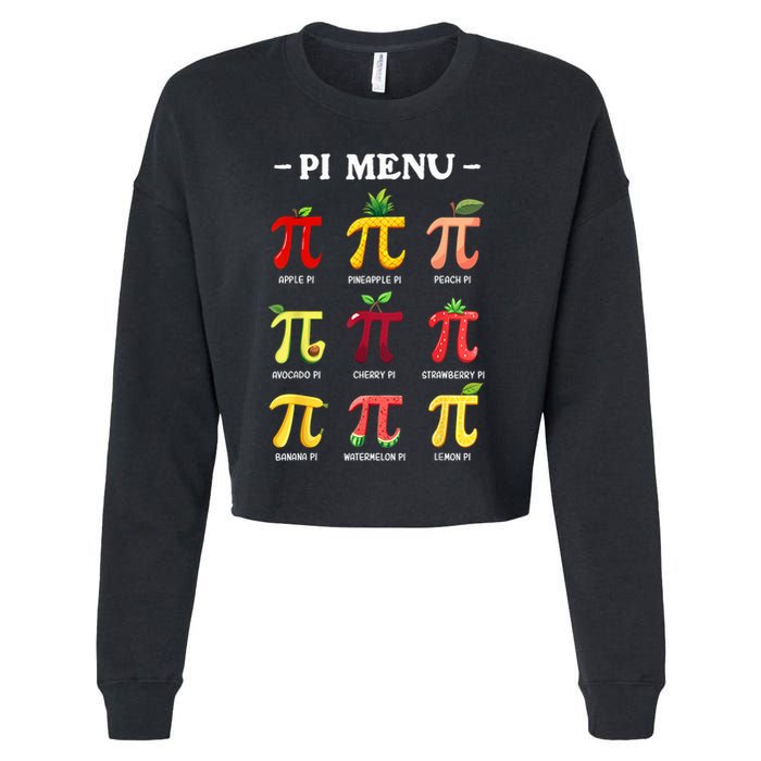 Pi Menu Pi Day 314 Math Teacher Pi Symbol Funny Pie Pun Cropped Pullover Crew