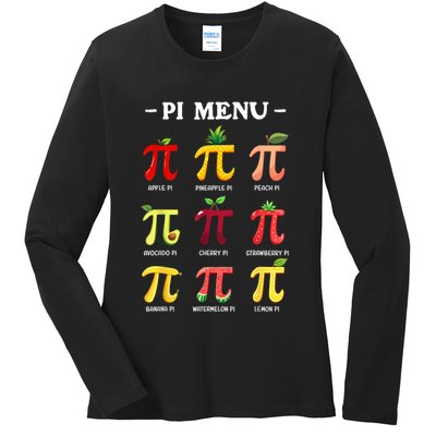 Pi Menu Pi Day 314 Math Teacher Pi Symbol Funny Pie Pun Ladies Long Sleeve Shirt