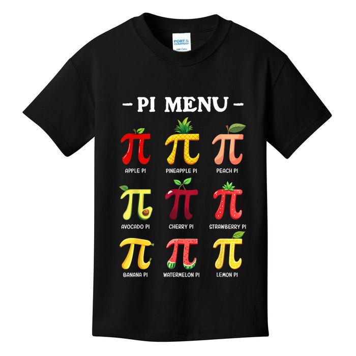 Pi Menu Pi Day 314 Math Teacher Pi Symbol Funny Pie Pun Kids T-Shirt
