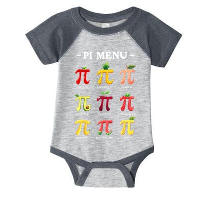 Pi Menu Pi Day 314 Math Teacher Pi Symbol Funny Pie Pun Infant Baby Jersey Bodysuit