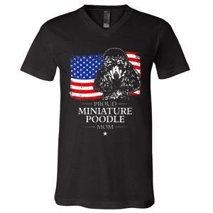 Proud Miniature Poodle Mom American Flag patriotic gift dog V-Neck T-Shirt