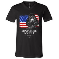 Proud Miniature Poodle Mom American Flag patriotic gift dog V-Neck T-Shirt