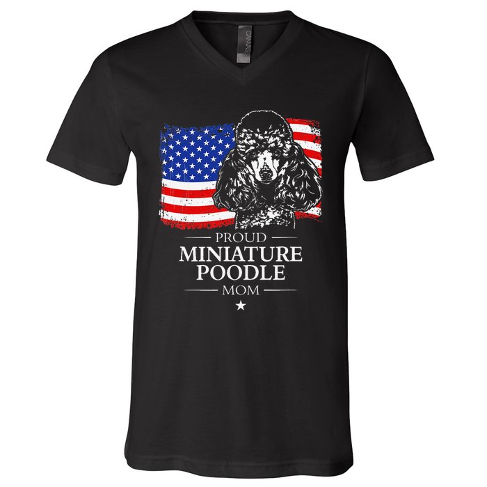 Proud Miniature Poodle Mom American Flag patriotic gift dog V-Neck T-Shirt