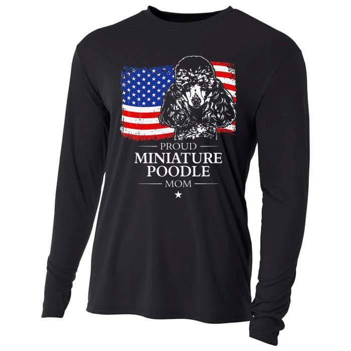 Proud Miniature Poodle Mom American Flag patriotic gift dog Cooling Performance Long Sleeve Crew