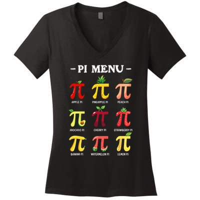 Pi Menu Pi Day 314 Math Teacher Pi Symbol Funny Pie Pun Women's V-Neck T-Shirt