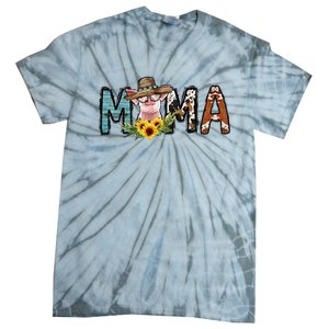 Pig Mama Pig Mom Sunflower Country Farm Life Cowhide Tie-Dye T-Shirt