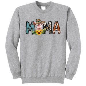 Pig Mama Pig Mom Sunflower Country Farm Life Cowhide Tall Sweatshirt