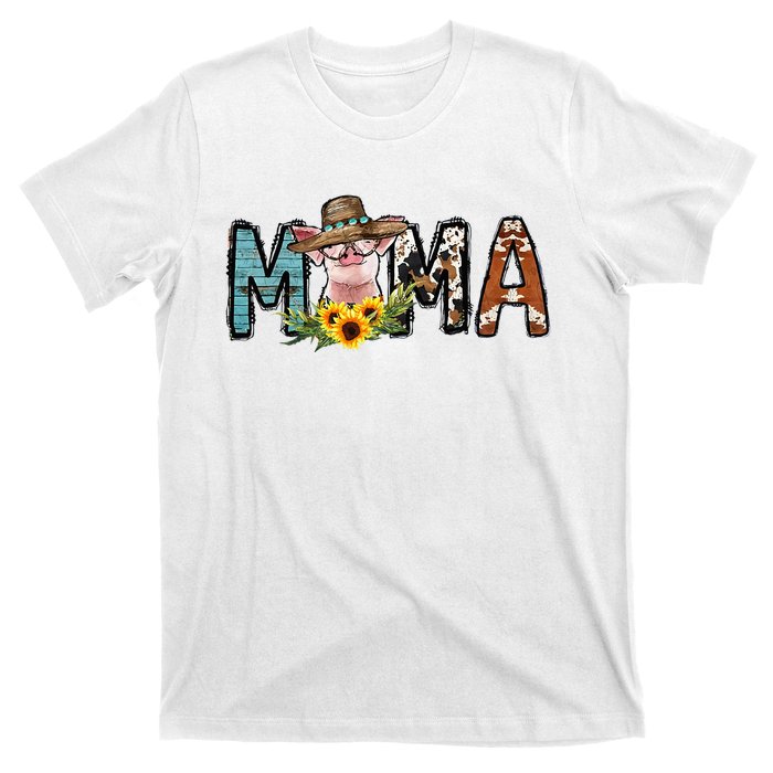 Pig Mama Pig Mom Sunflower Country Farm Life Cowhide T-Shirt