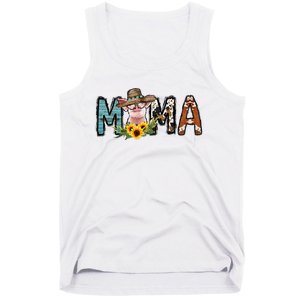 Pig Mama Pig Mom Sunflower Country Farm Life Cowhide Tank Top