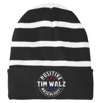 Positive Masculinity Pro Kamala Tim Walz 2024 Political Striped Beanie with Solid Band