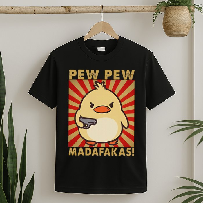 Pew Madafakas Pew Funny Meme Duck Goose Retro With Gun T-Shirt
