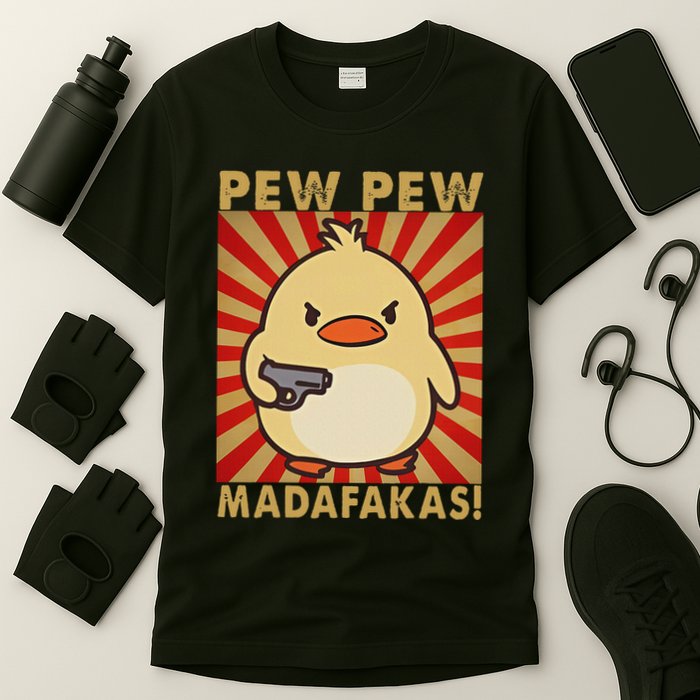 Pew Madafakas Pew Funny Meme Duck Goose Retro With Gun T-Shirt