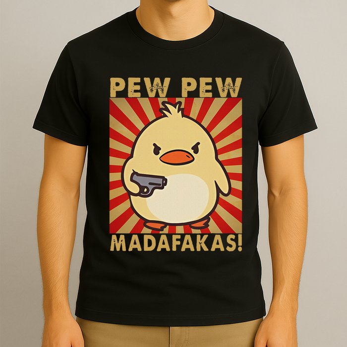 Pew Madafakas Pew Funny Meme Duck Goose Retro With Gun T-Shirt
