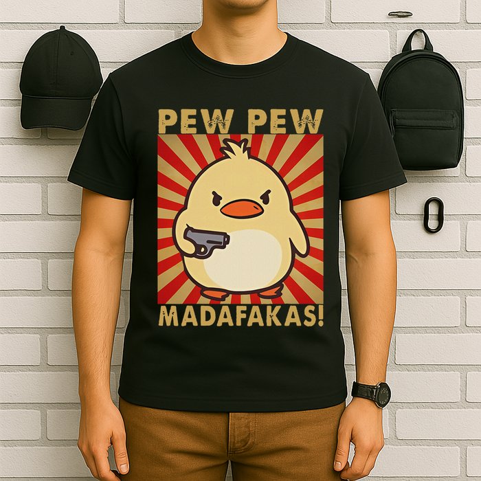 Pew Madafakas Pew Funny Meme Duck Goose Retro With Gun T-Shirt