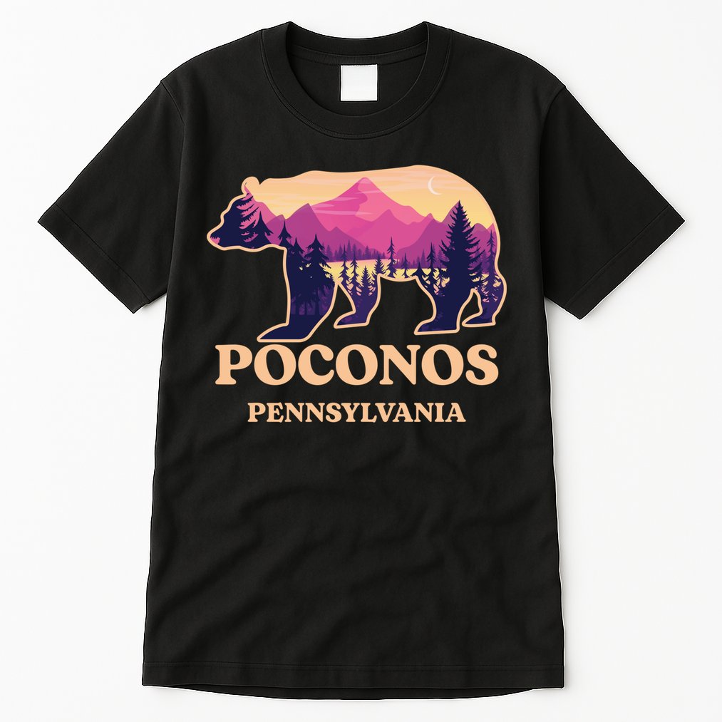 Poconos Mountains Pennsylvania Pa Bear Hiking Souvenirs Tall T-Shirt