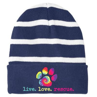 PitBull Mom Pitbull Mama Gift Live Love Rescue Lover Tie Dye Striped Beanie with Solid Band