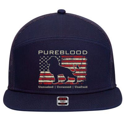 Pureblood Movement #Pureblood Medical Freedom Lion USA Flag 7 Panel Mesh Trucker Snapback Hat