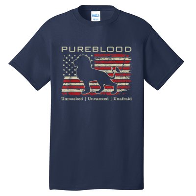 Pureblood Movement #Pureblood Medical Freedom Lion USA Flag Tall T-Shirt