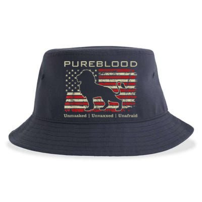 Pureblood Movement #Pureblood Medical Freedom Lion USA Flag Sustainable Bucket Hat