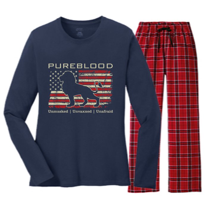 Pureblood Movement #Pureblood Medical Freedom Lion USA Flag Women's Long Sleeve Flannel Pajama Set 