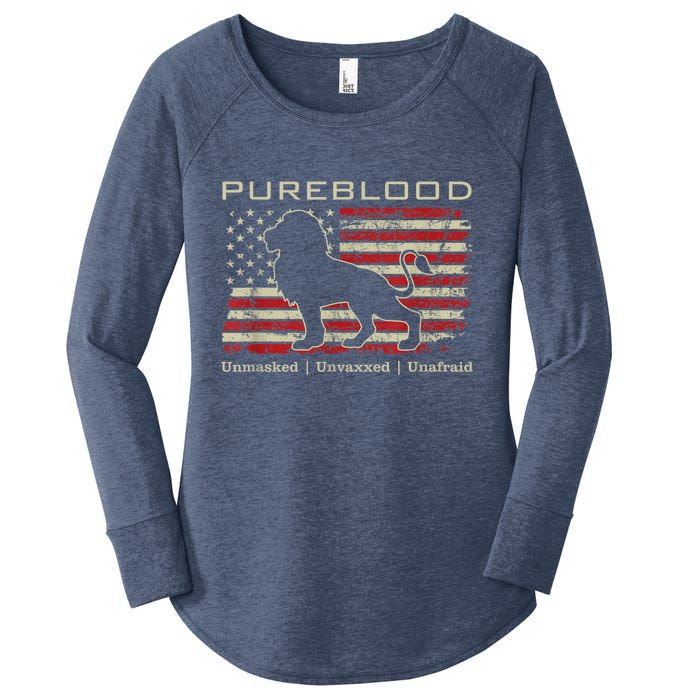 Pureblood Movement #Pureblood Medical Freedom Lion USA Flag Women's Perfect Tri Tunic Long Sleeve Shirt