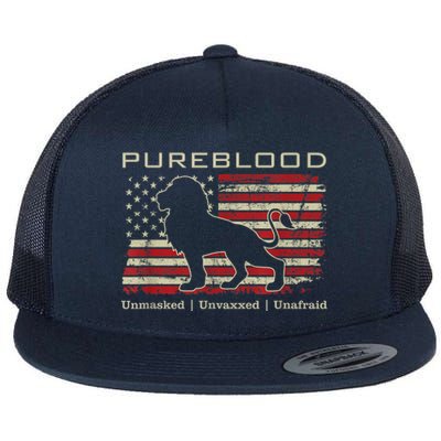 Pureblood Movement #Pureblood Medical Freedom Lion USA Flag Flat Bill Trucker Hat