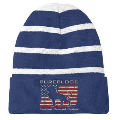 Pureblood Movement #Pureblood Medical Freedom Lion USA Flag Striped Beanie with Solid Band