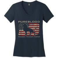 Pureblood Movement #Pureblood Medical Freedom Lion USA Flag Women's V-Neck T-Shirt