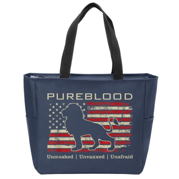 Pureblood Movement #Pureblood Medical Freedom Lion USA Flag Zip Tote Bag